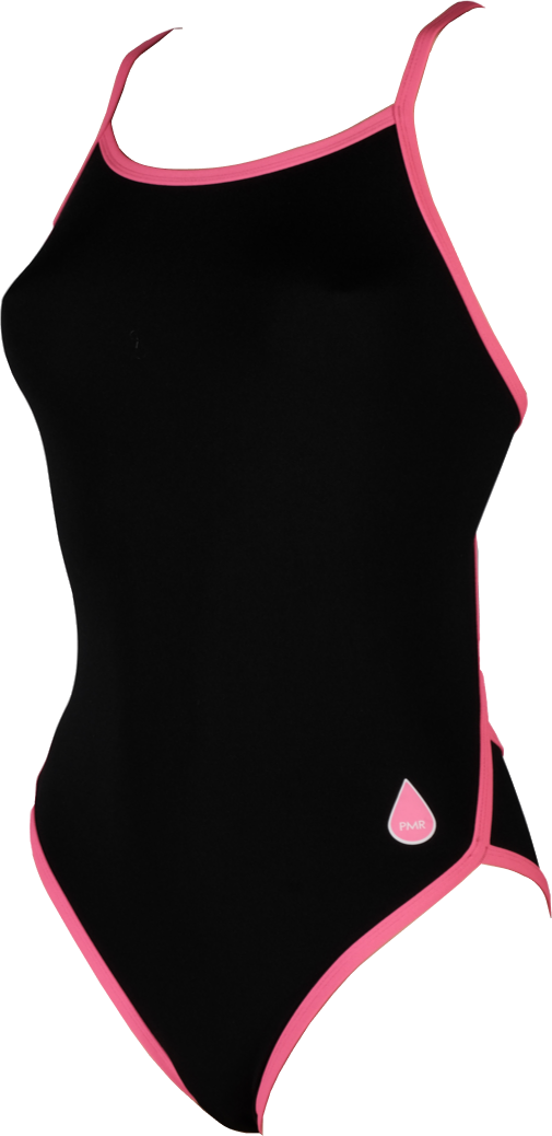 Maillot de bain femme 1 pièce - PMR Classic - Noir/ bretelles Pink rose