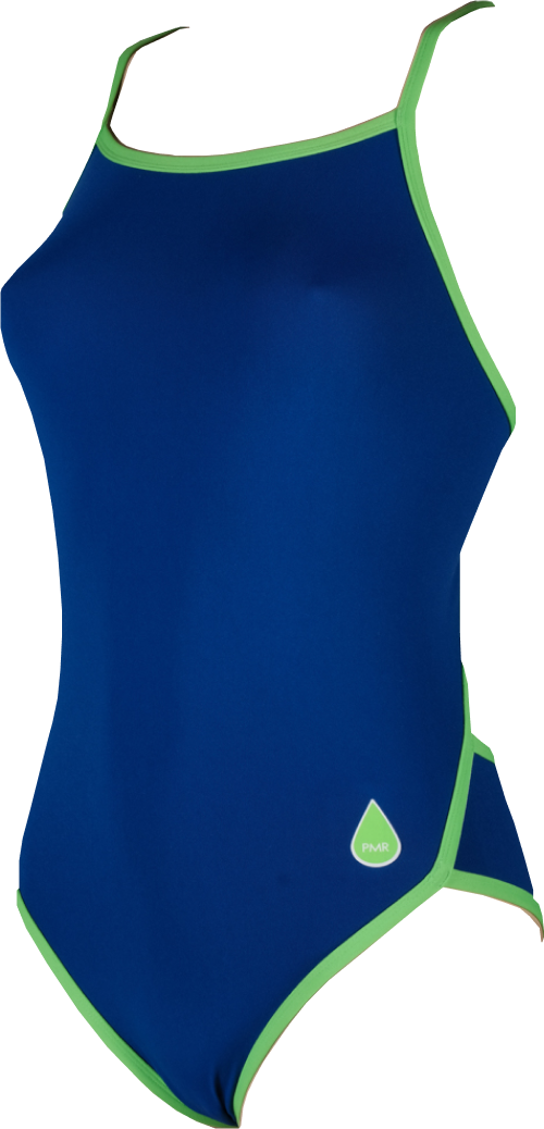 Maillot de bain femme 1 pièce - PMR Classic - Bleu speed/ bretelles Vert Brazil