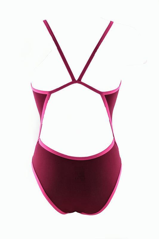Maillot de bain femme 1 pièce - PMR Classic - Cabernet / bretelles Fuschia