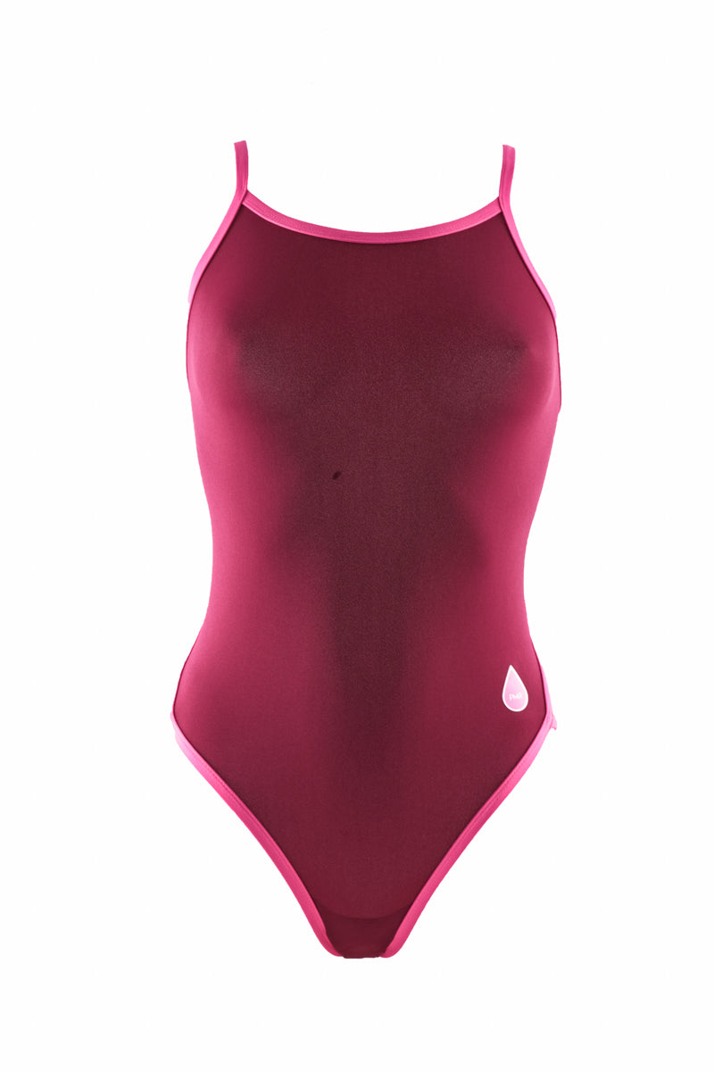 Maillot de bain femme 1 pièce - PMR Classic - Cabernet / bretelles Fuschia