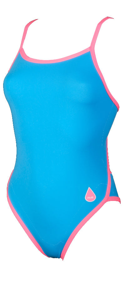 Maillot de bain femme 1 pièce natation - PMR Classic Bleu Azur / Rose Fluo - Nouveau Coloris